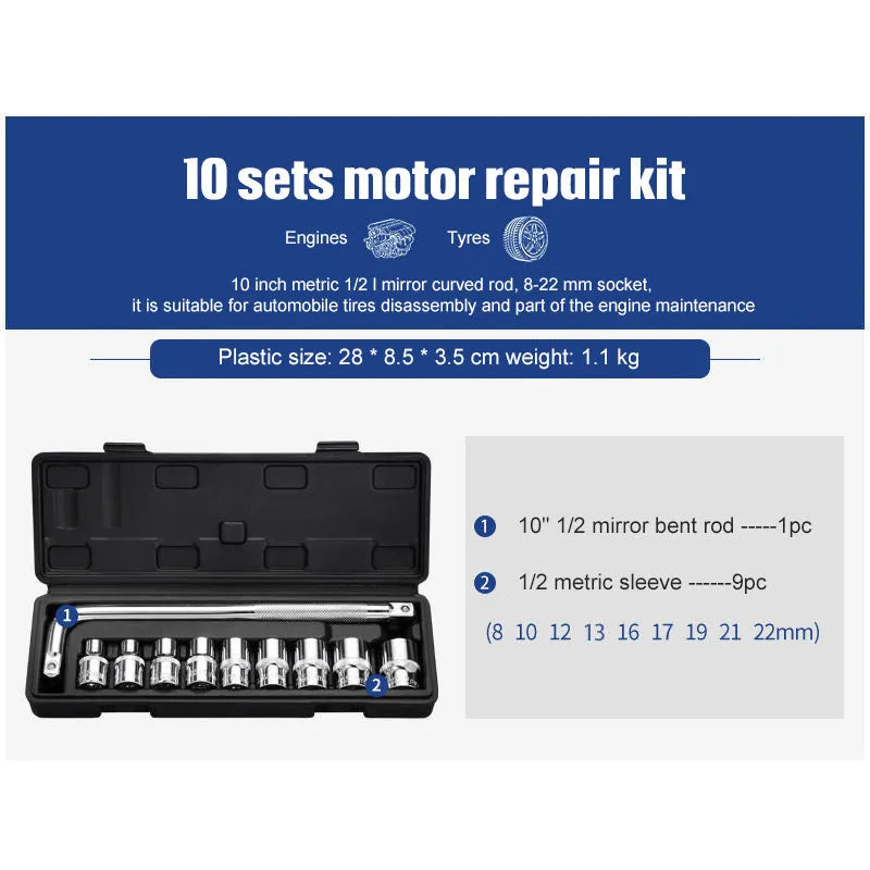 46-piece chromium vanadium steel socket ratchet wrench set in black storage box