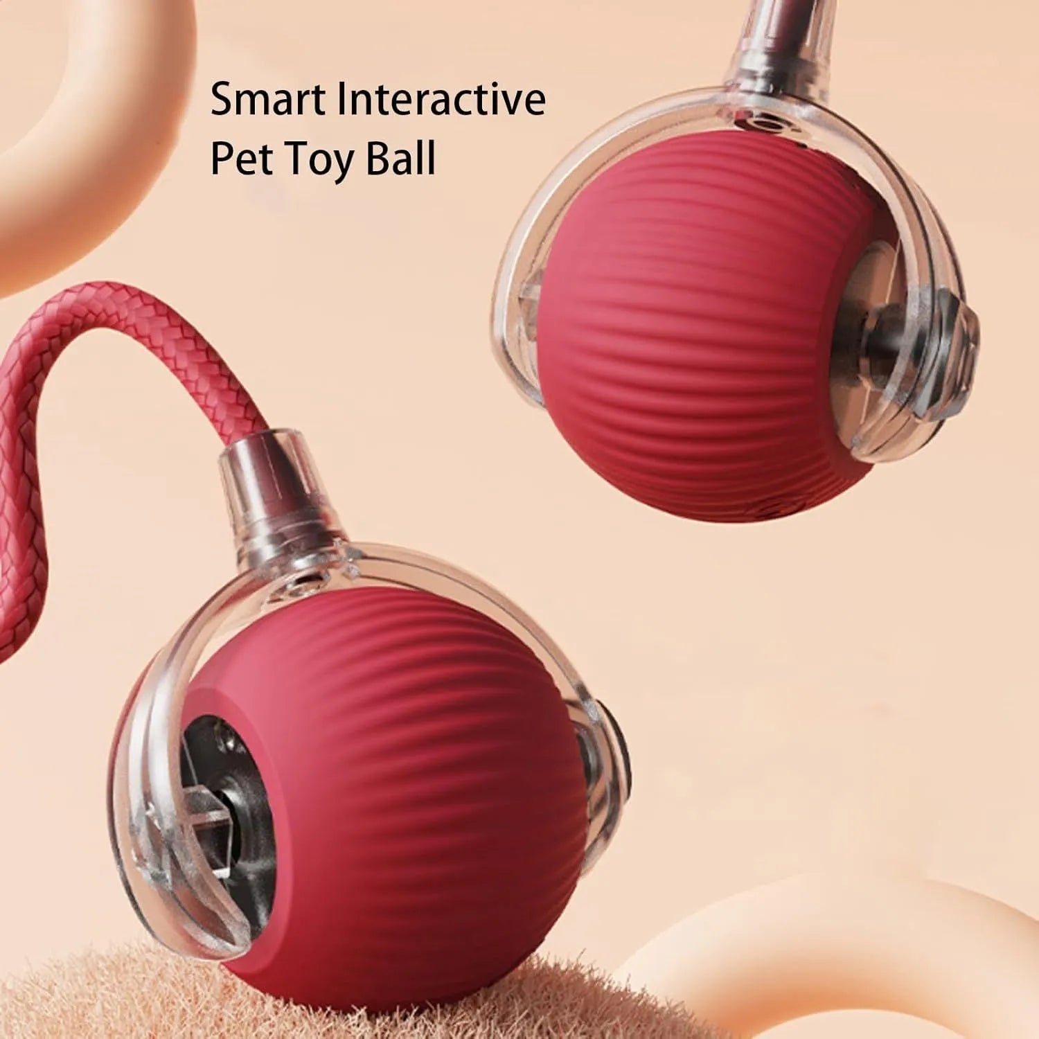 Interactive rolling ball toy with rope for dogs and cats, grey colour option
