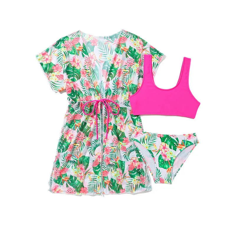 Girls two-piece floral swimsuit in polyester, picture colour, sizes 130-160 cm for ages 3-12
