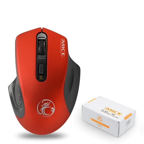 2.4G wireless silent mouse in black with ergonomic design, four buttons, and four-way scroll wheel