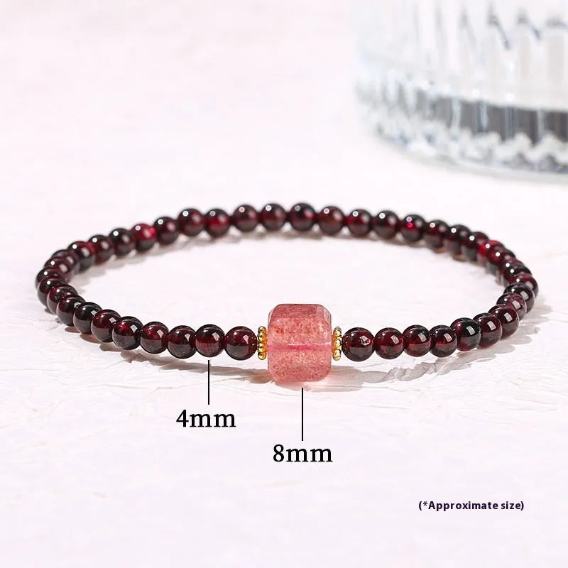 Natural garnet square bracelet with purple sand Pixiu carving, geometric women's jewellery