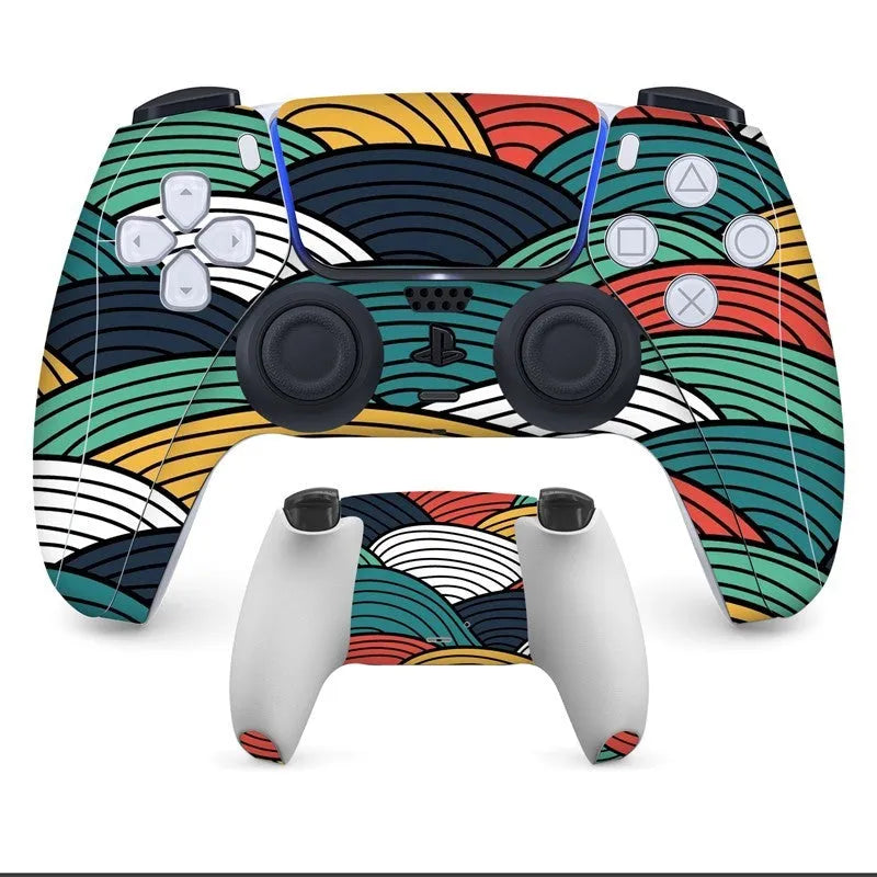 PS5 DualSense controller with anti-scratch front and back protection stickers applied.