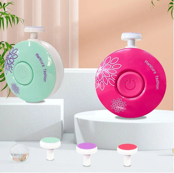 Red or green baby electric nail polisher with three grinding heads for newborn nail care