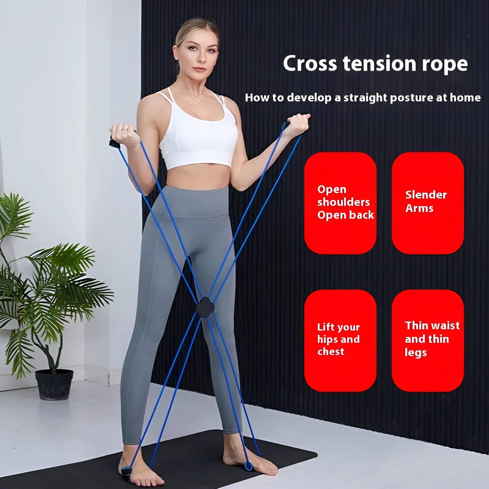Blue and red eight character shoulder puller fitness resistance band for women