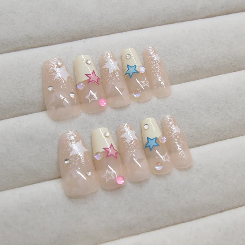 24 detachable nail crystals in double star pattern with glue, Z920 Millennium Double Star