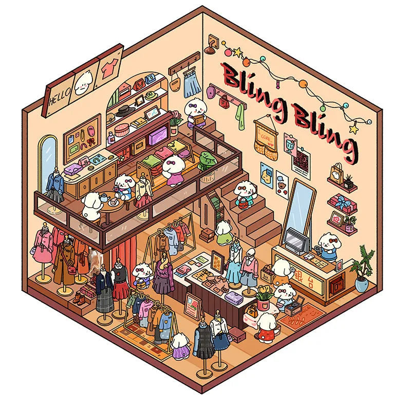 3D landscaping miniature scene stickers featuring Brome puppy Bobo in Korean style