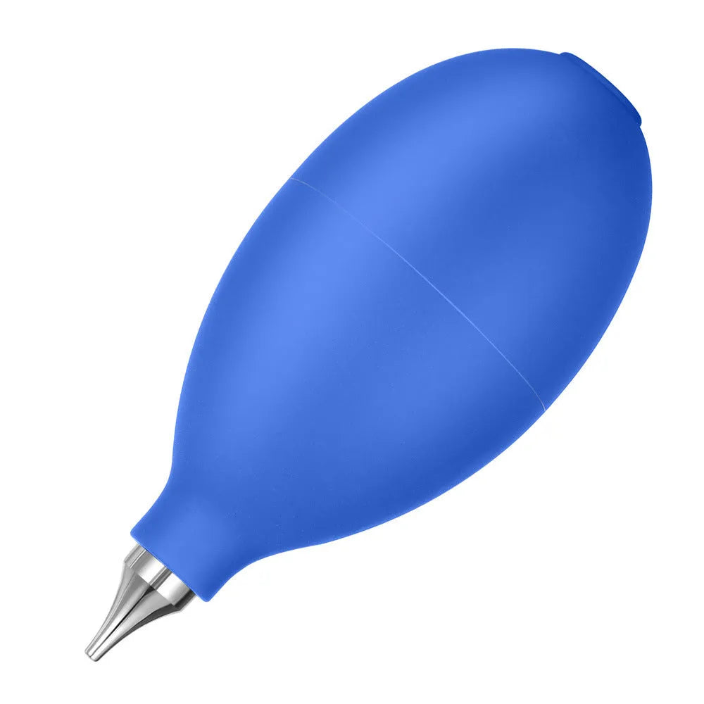 Blue rubber dust removal air blowing ball for cleaning camera lenses and phone screens.