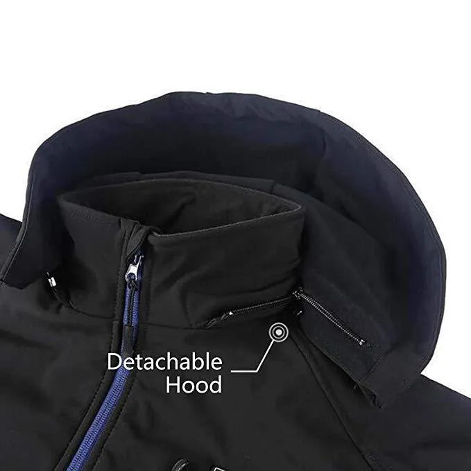 Black USB heated winter waterproof windproof coat for men with long sleeves and straight hem design