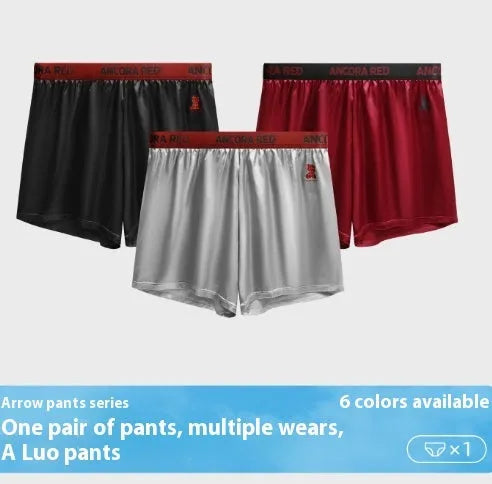 Solid colour men's polyester boxer briefs on a mid waist, shown in multiple colour options.
