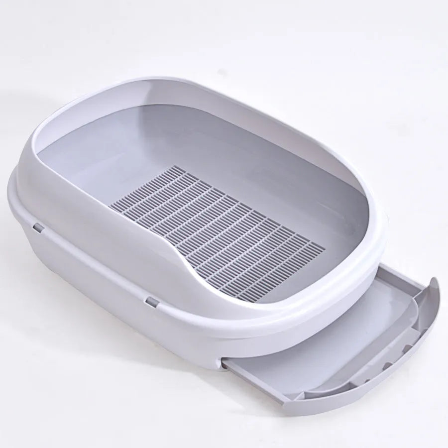 Semi-closed double layer cat litter box with grid drawer, large 51x40.5x20.5cm, gray colour
