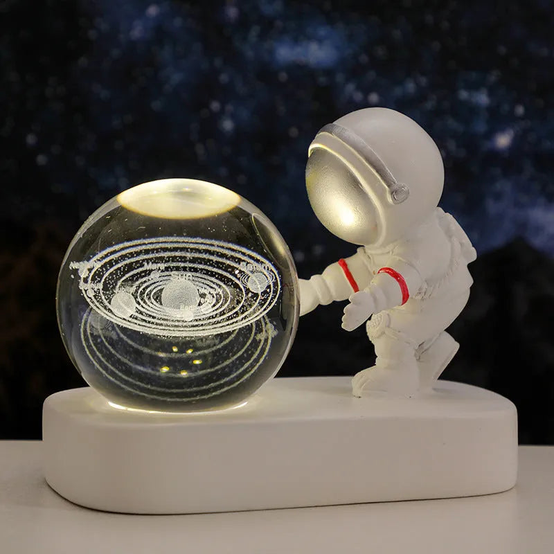 6cm resin crystal ball night light glowing with astronaut and galaxy patterns