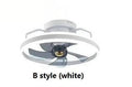 Simple fashion ceiling fan lamp with PC blades and acrylic shade, 50cm diameter, 23cm height, in white finish for living room