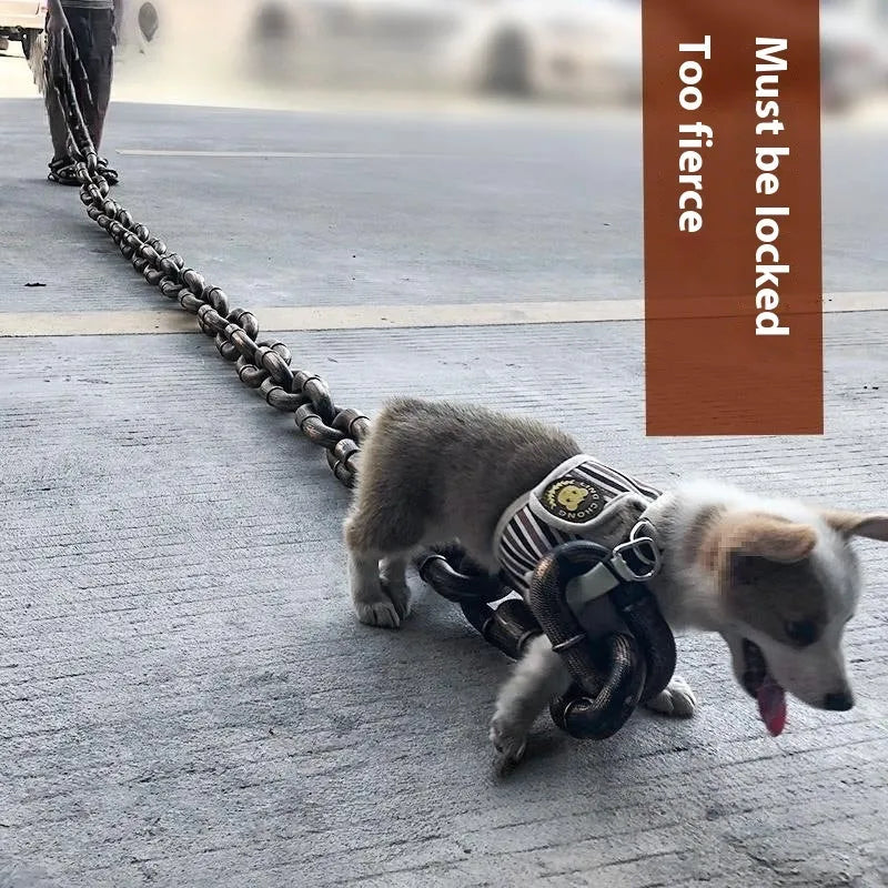 Plastic-coated iron chain dog leash with hand holding rope in antique silver colour