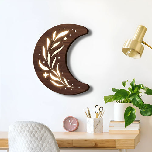 Bohemian style wooden leaf crescent pendant lamp with 3D carved basswood elements in MZ212 colour