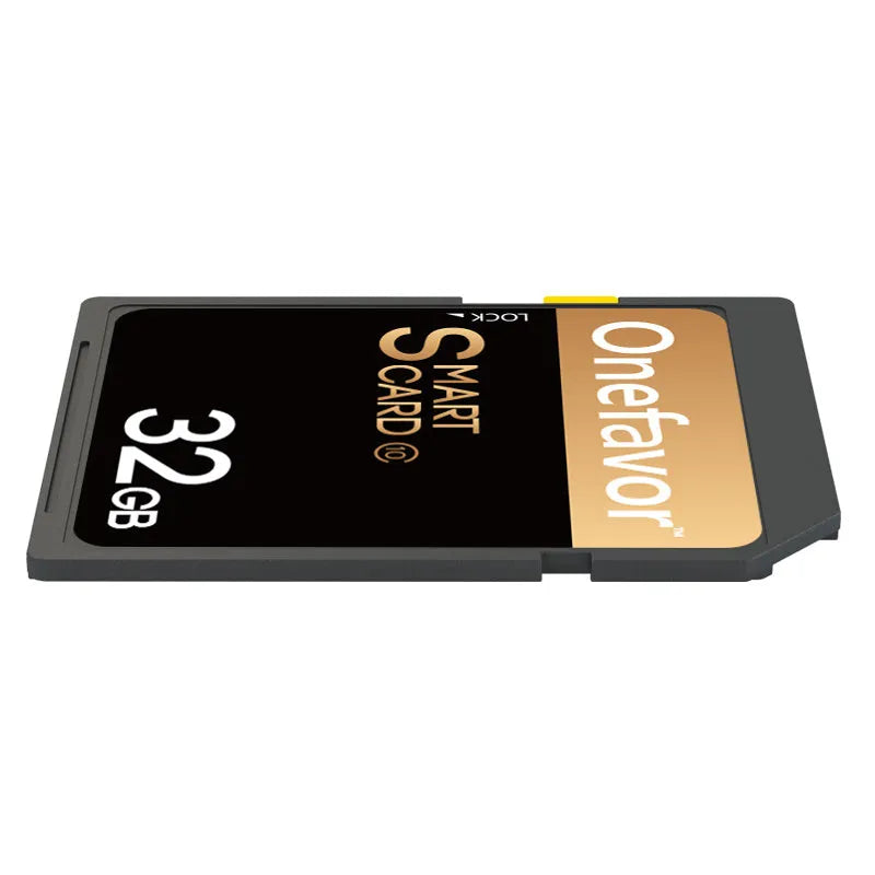 Mercedes-Benz SD to PCMCIA adapter card with stainless steel housing and inserted 32GB SDHC memory card.