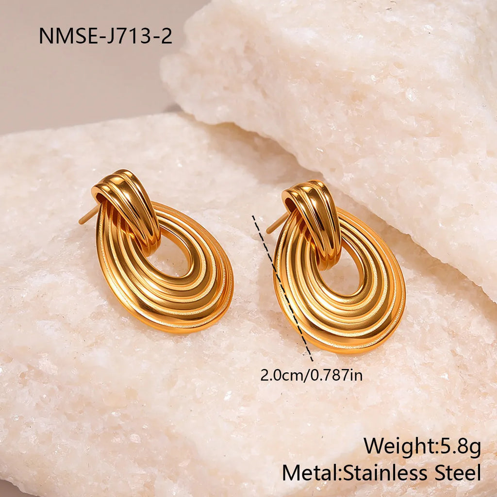 Gold-toned geometric stainless steel earrings with non-fading electroplated finish for women