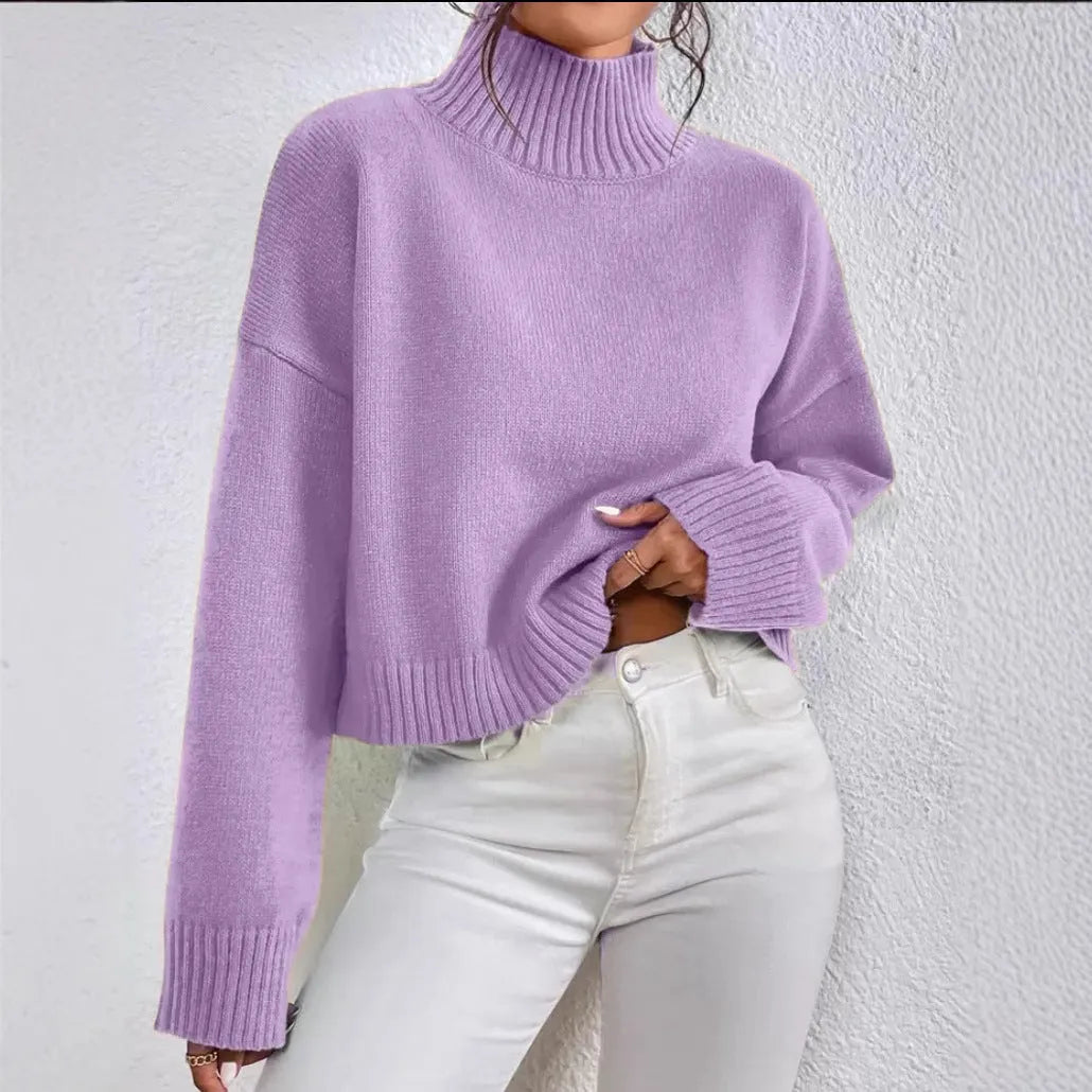Loose versatile basic pullover for women in grey, round neck, long sleeves, medium thickness