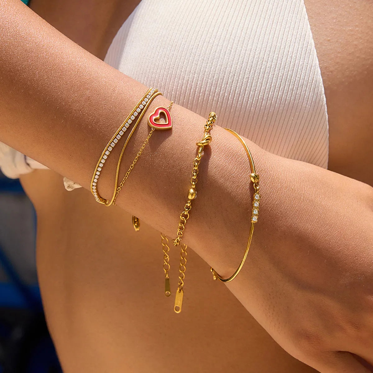 Stainless steel geometric drip oil love bracelet for women electroplated finish