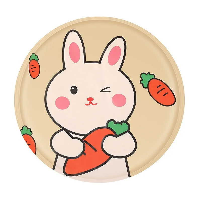 Round pet cooling mat with cartoon animal design for dogs in beige bunny pattern