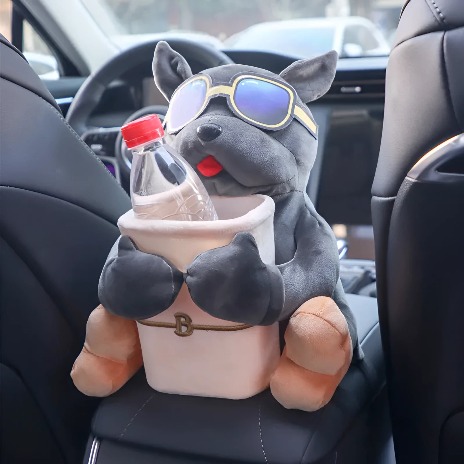Plush car tissue box hanging on vehicle armrest with character design options