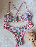 Women's floral print V-neck swimsuit with embroidery in blue and green colours