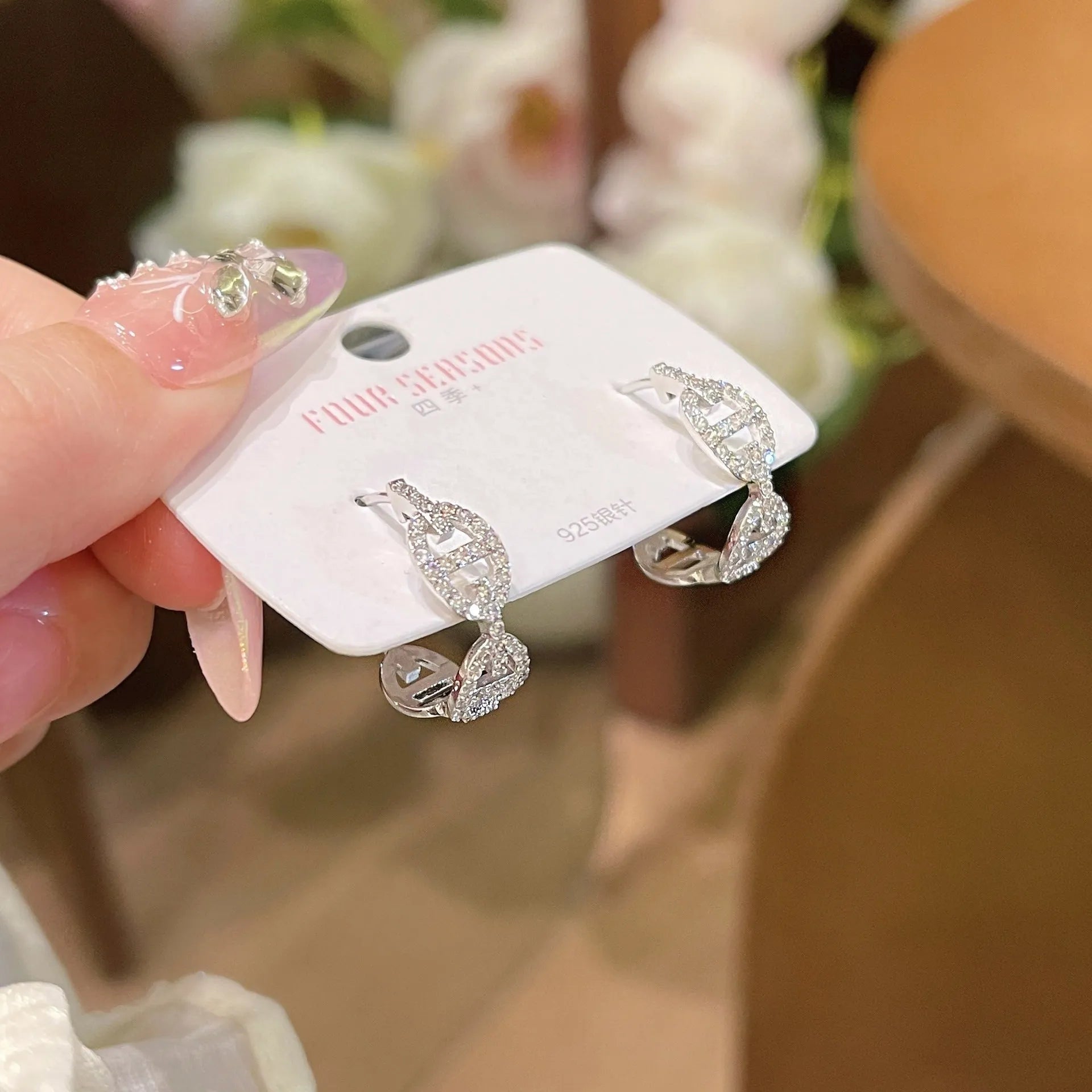 Women's casual diamond earrings with thick gold plating in silver, gold and rose gold colour options