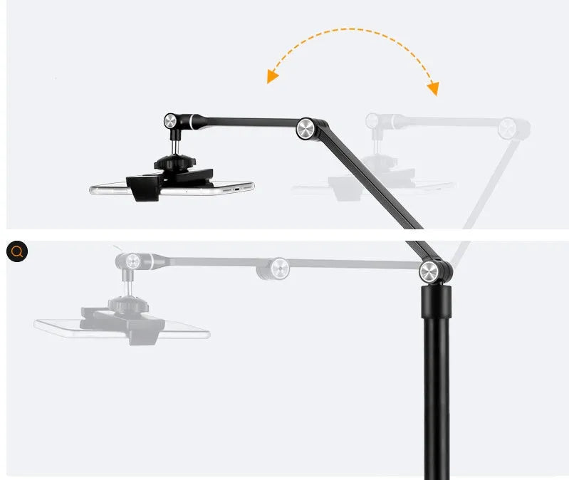 Black mobile phone tablet stand with fill light on floor for live broadcast filming