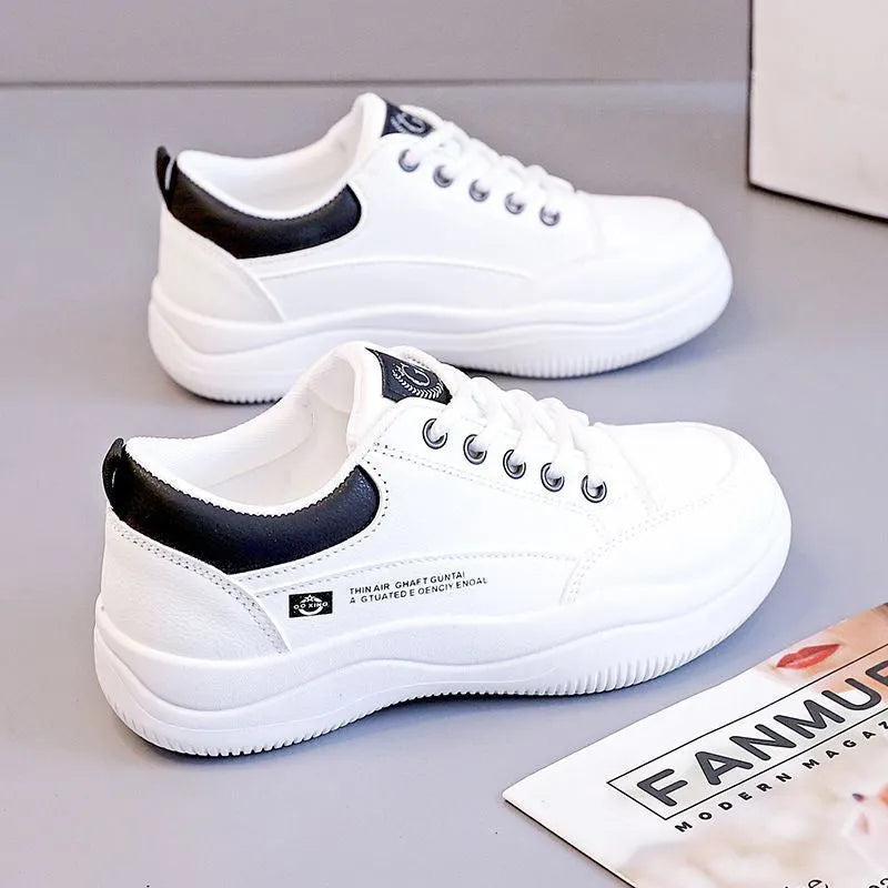 Women's Korean-style white synthetic leather shoes with cross straps and lace-up design