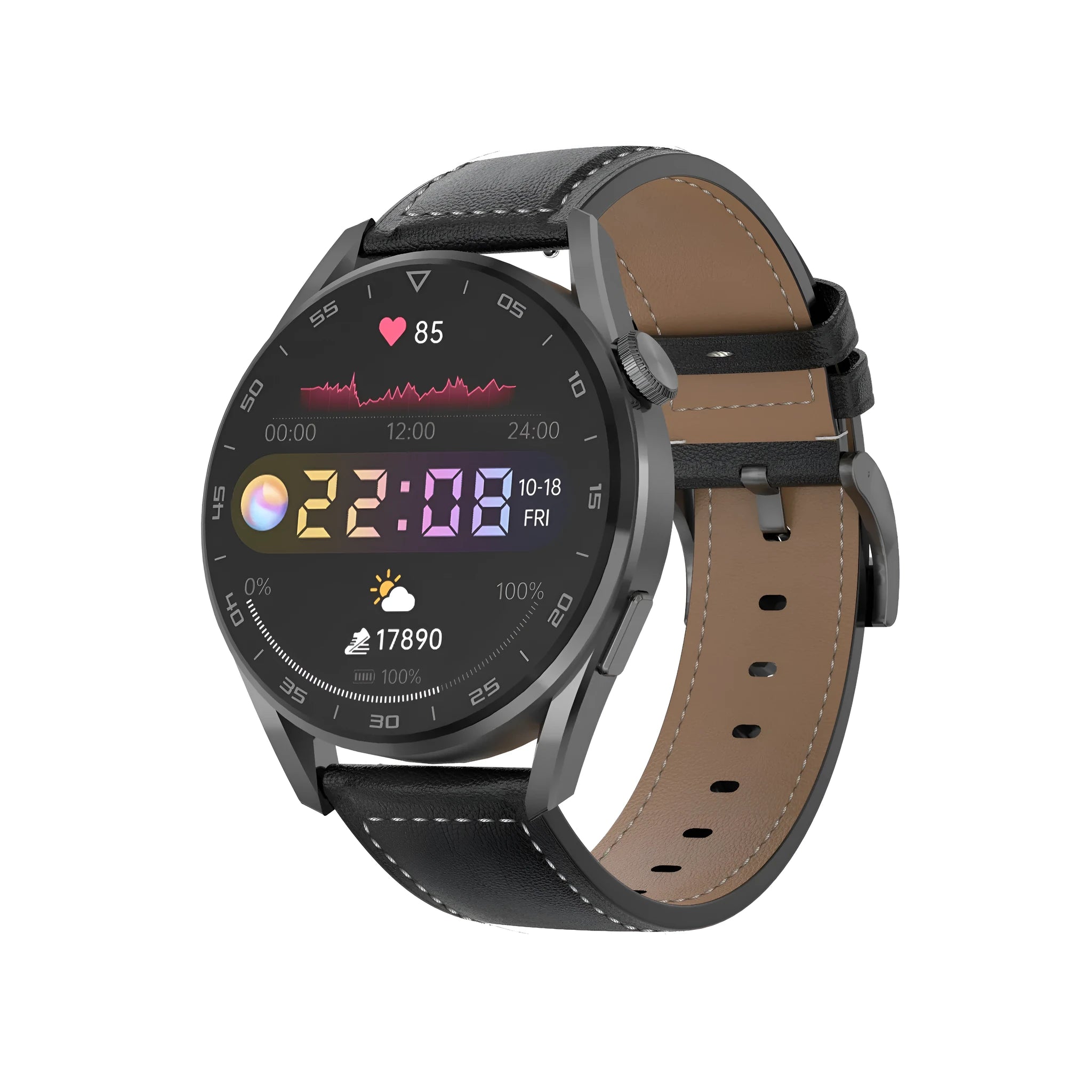 Smart watch with metal wristband showing Bluetooth call function and scan code support on 1.3-inch IPS display