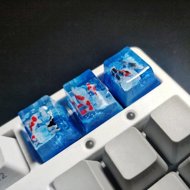 Scenery koi fish pattern resin keycap for Cherry MX switch mechanical keyboard backspace position