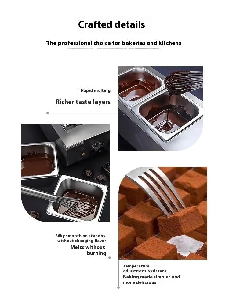 Commercial electric chocolate melting machine with double pot water insulation heating system.