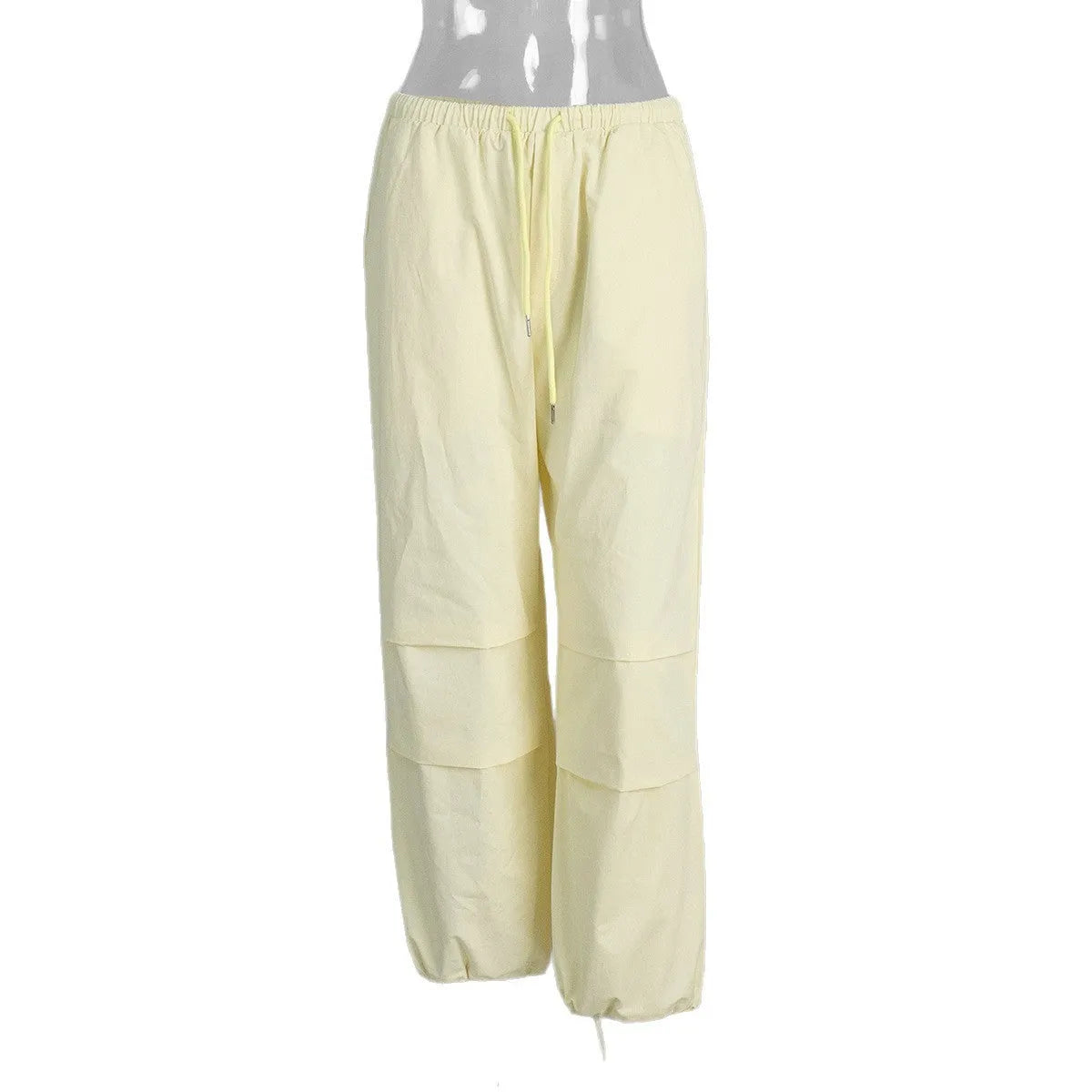 Solid yellow women's drawstring loose casual trousers with straight leg mid waist