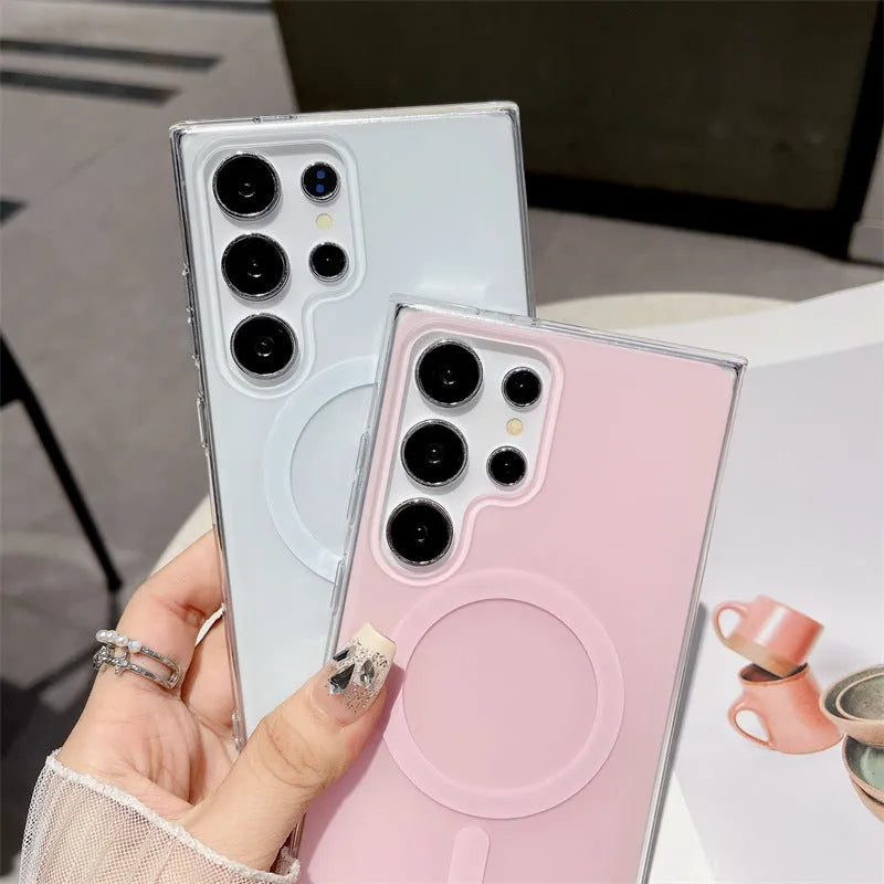 Macaron Color Series magnetic phone case for Samsung in magnetic purple with carrying strap, soft shell design