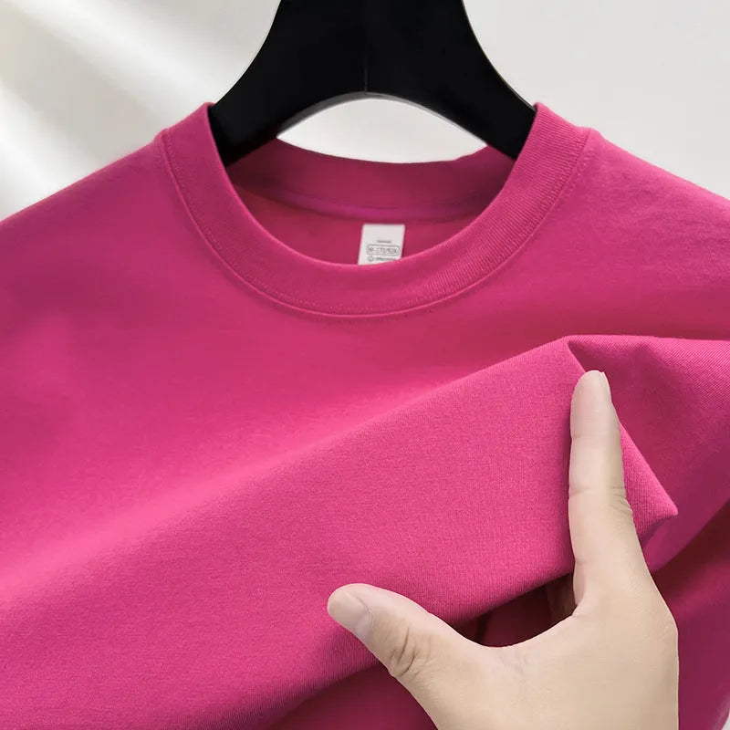 Men's thin cotton drop shoulder t-shirt in solid colour on hanger
