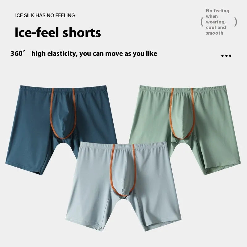Men's mid-waist ice silk boxers with U-convex design in quick-drying nylon fabric