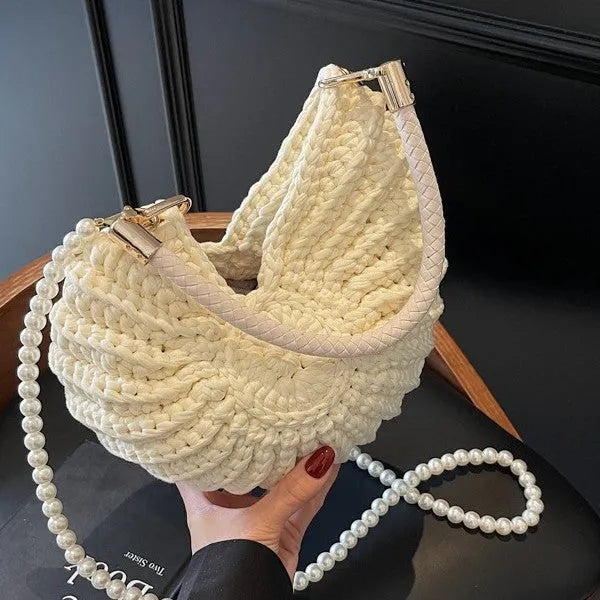 Women's woven cloth shoulder bag in European American retro style with double straps