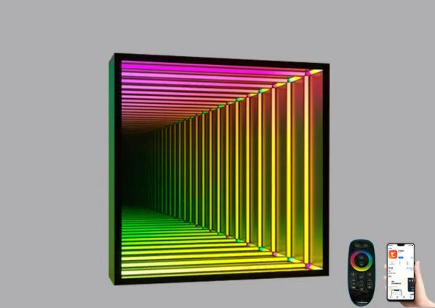 Modern creative octagon wall lamp with colourful mirror glass shade and Bluetooth smart control in 30cm size