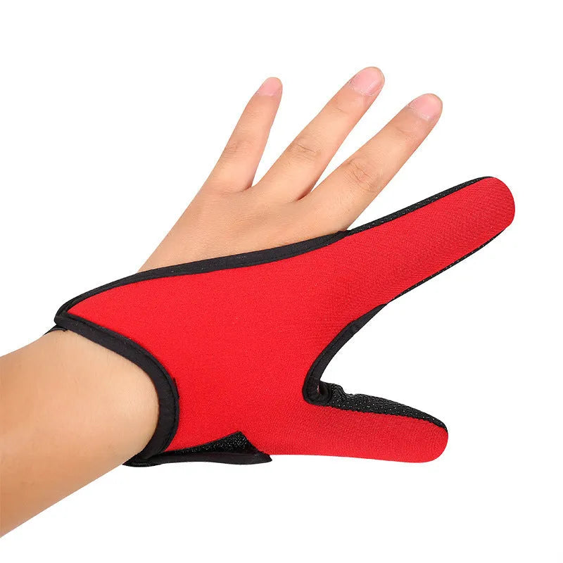 Two-finger fishing glove showing diving cloth back and microfiber palm in free size