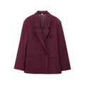 Women's double breasted loose fit casual suit coat in solid polyester, brick red colour, regular sleeves