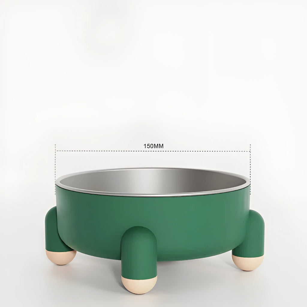 Green stainless steel pet bowl with non-slip base and high foot design for dogs and cats