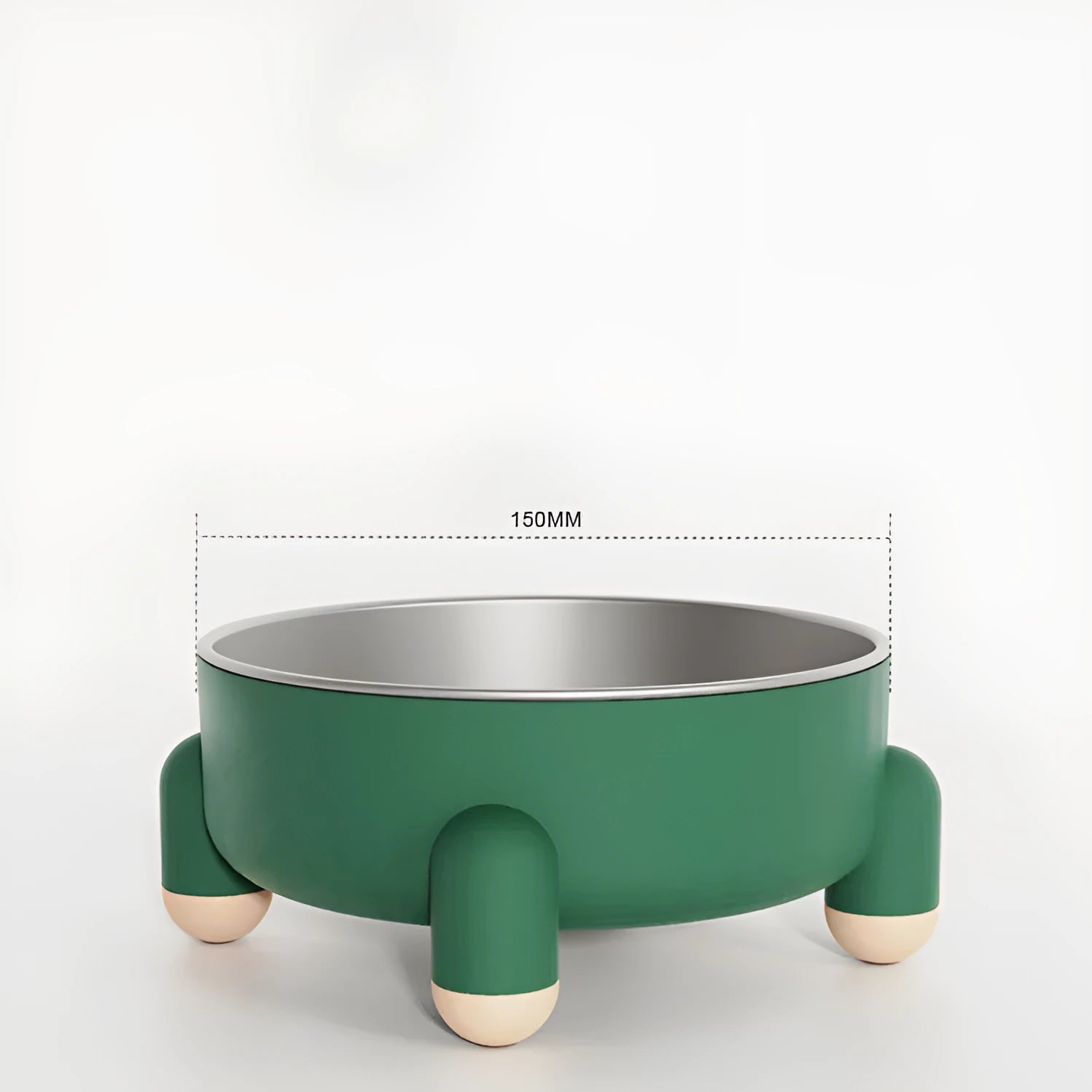 Green stainless steel pet bowl with non-slip base and high foot design for dogs and cats