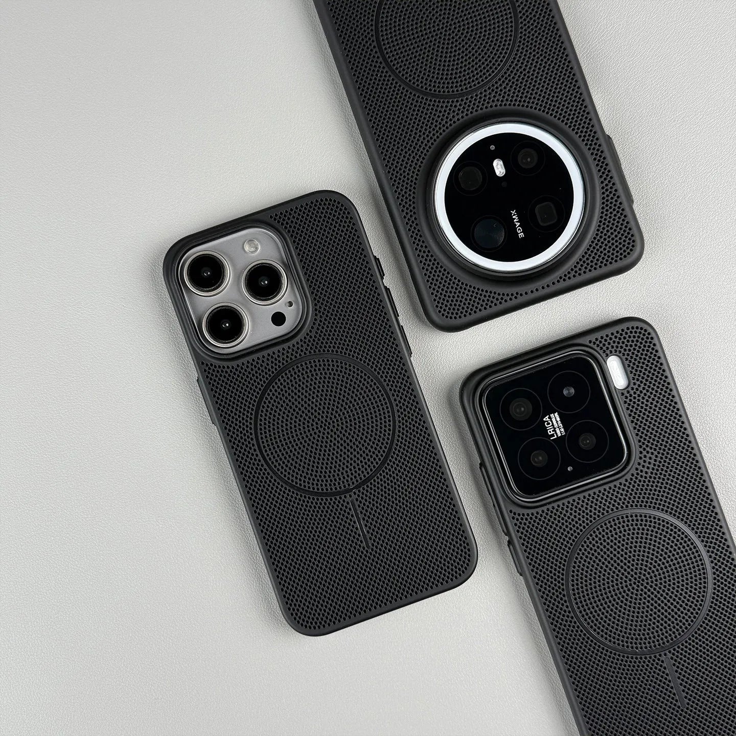 Frosted hard magnetic phone case with thin ring design on back for iPhone, shown in blue colour.