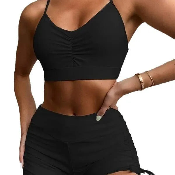 Women's high waist split swimsuit in black or violet with two-piece bikini design for swimming and surfing