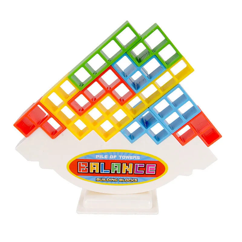 Plastic balance stacking game with 16 colourful blocks on chassis base for kids age 3+