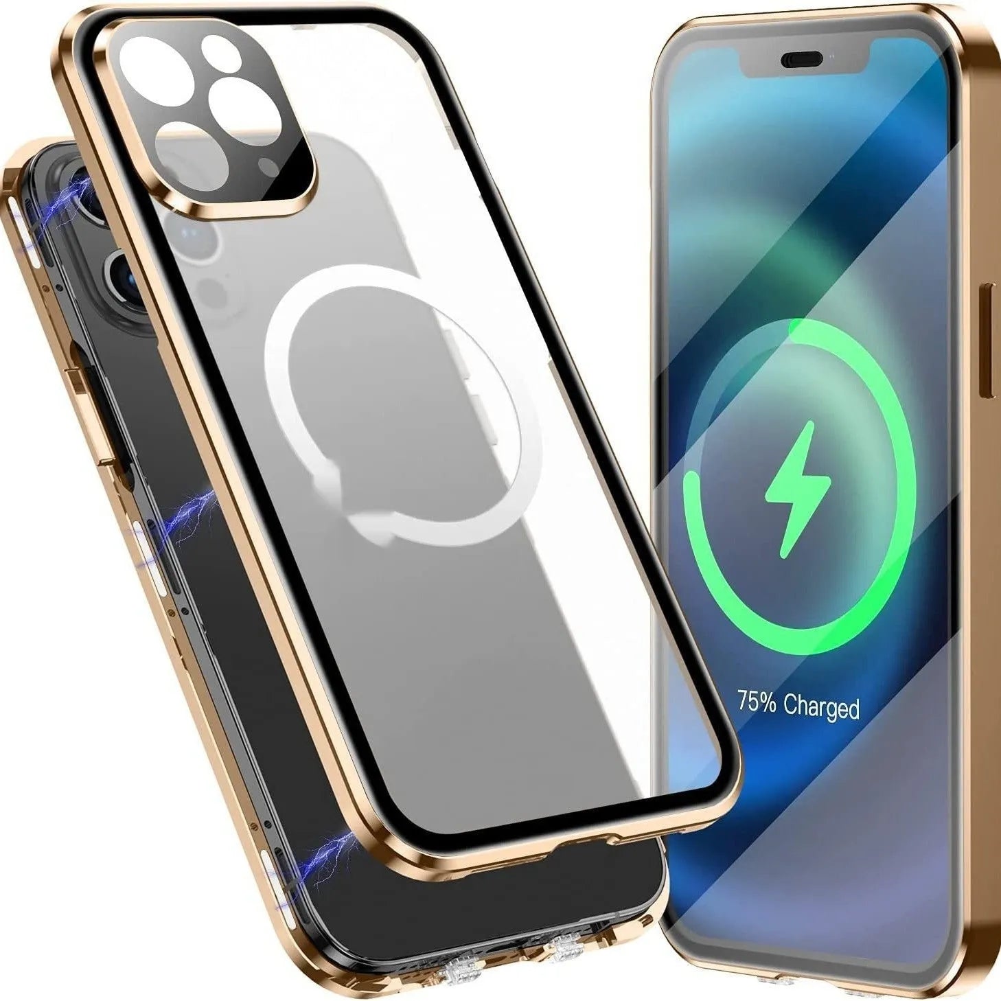 HD Magnetic Card Buckle Protective Cover Metal Case for iPhone 16 series in silver with card attached to magnetic holder.