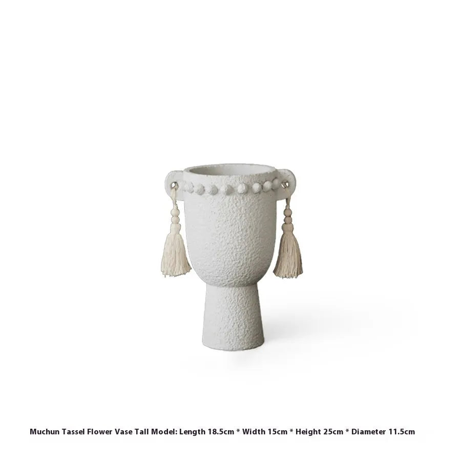 Ceramic succulent pot with tassel flower design in quiet style for home decor
