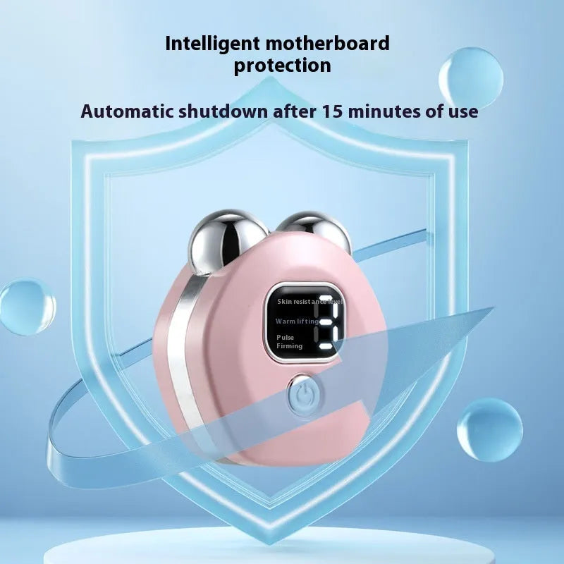 Portable micro current facial massage instrument with dual-roller head in light blue colour