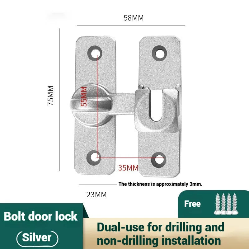 Aluminium alloy punch-free door latch with screws for 90 and 180 degree door openings