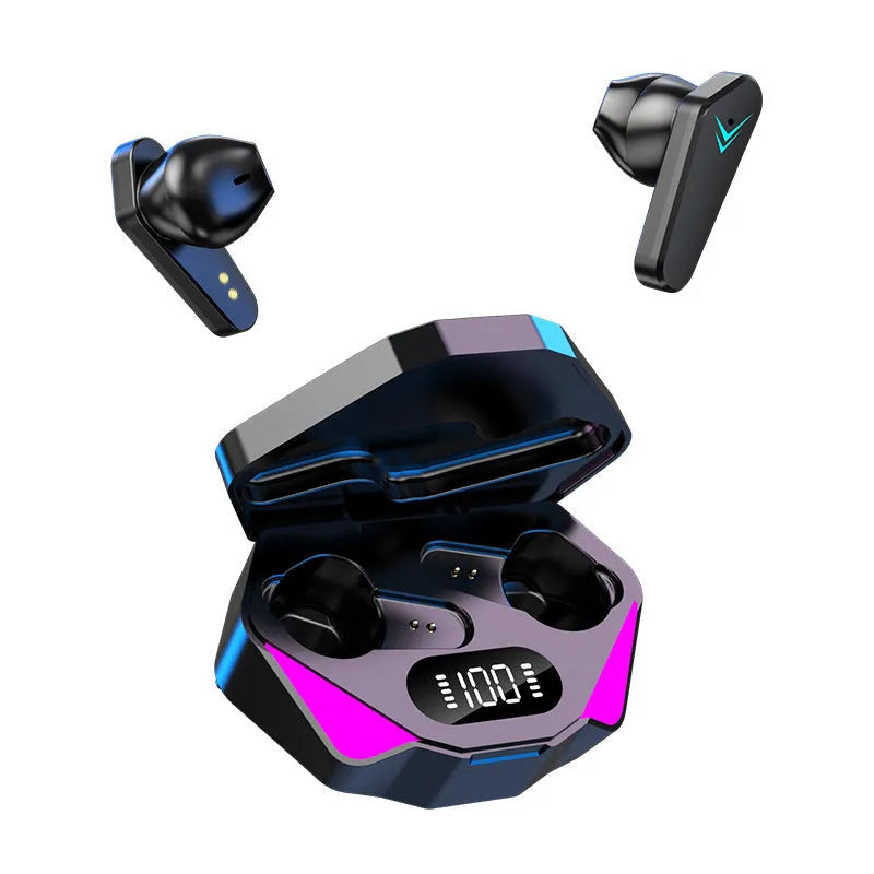 X15 in-ear wireless Bluetooth headset with charging box, multi-color options, and low latency for gaming