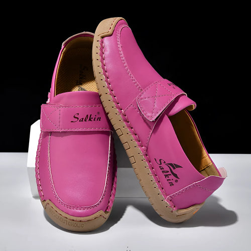 Autumn leisure hand-stitched PU upper Velcro shoes in flat heel round toe low-top casual style